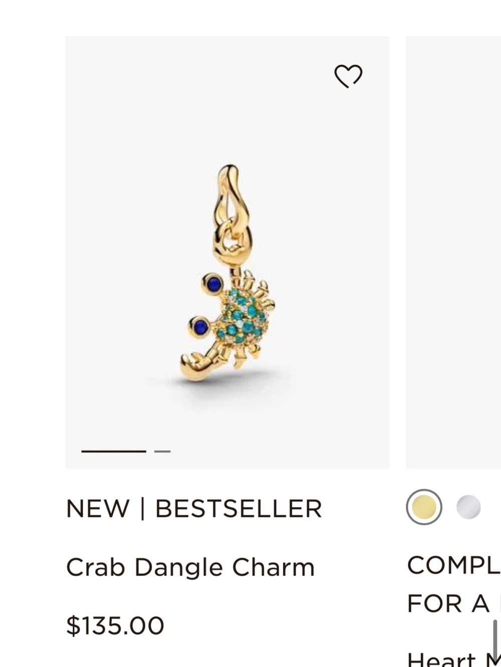 Pandora Gold Crab Dangle Charm with Turquoise & Blue Stones